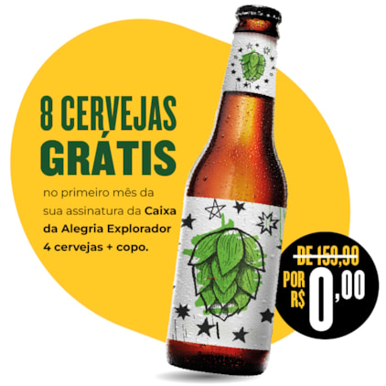 Assinatura Caixa da Alegria Explorador 4 Cervejas e 1 Copo (8 Cervejas Grátis) Imagem de Assinatura Caixa da Alegria Explorador 4 Cervejas e 1 Copo (8 Cervejas Grátis)