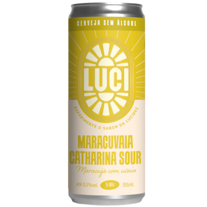 Cerveja Luci Sem Álcool Maracuvaia Catharina Sour com Maracujá e Uvaia Lata 355ml Imagem de Cerveja Luci Sem Álcool Maracuvaia Catharina Sour com Maracujá e Uvaia Lata 355ml