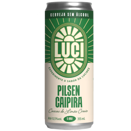 Cerveja Luci Sem Álcool Pilsen Caipira Lata 355ml Imagem de Cerveja Luci Sem Álcool Pilsen Caipira Lata 355ml