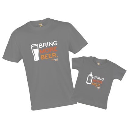 Kit Camiseta Pai e Filho Bring More Beer / Bring More Milk Grafite P Imagem de Kit Camiseta Pai e Filho Bring More Beer / Bring More Milk Grafite P