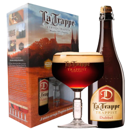 Kit de Cerveja Hofbrau La Trappe Dubbel Com Taça Original Imagem de Kit de Cerveja Hofbrau La Trappe Dubbel Com Taça Original