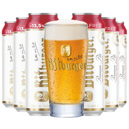 Imagem de Kit de Cervejas Bitburger Pils Lata 568ml - Compre 6 e Leve Copo