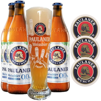 Imagem de Kit de Cervejas Paulaner Alkoholfrei - Compre 3 e Leve Copo + Bolachas
