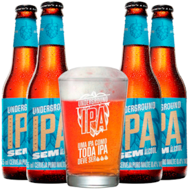 Kit de Cervejas Underground IPA Sem Álcool - Compre 4 e Leve Copo