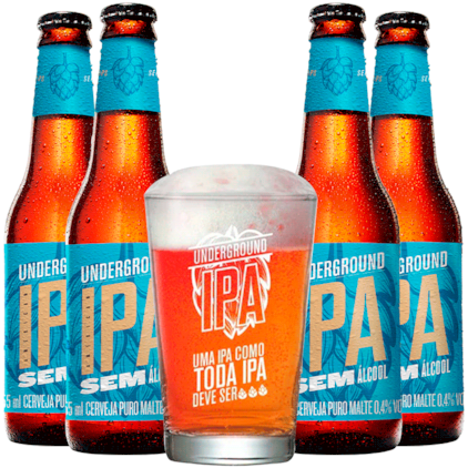 Imagem de Kit de Cervejas Underground IPA Sem Álcool - Compre 4 e Leve Copo