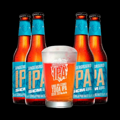 Kit de Cervejas Underground IPA Sem Álcool - Compre 4 e Leve Copo