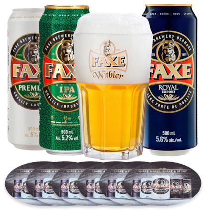 Imagem de Kit Faxe - Compre 3 Cervejas e Leve Copo + Kit de Bolachas
