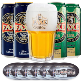 Kit Faxe - Compre 4 Cervejas e Leve Copo + Kit de Bolachas