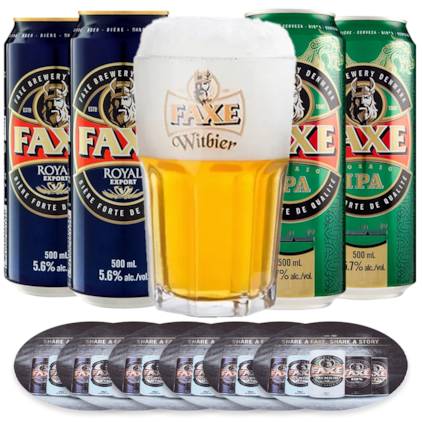Imagem de Kit Faxe - Compre 4 Cervejas e Leve Copo + Kit de Bolachas