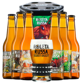 Kit Tambor Roleta Russa Garrafa Com 6 Cervejas + Copo Oficial