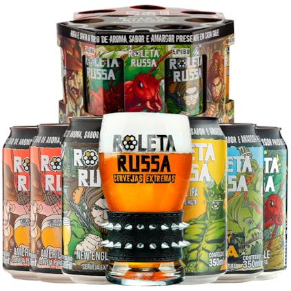 Imagem de Kit Tambor Roleta Russa Lata Com 6 Cervejas + Copo Original